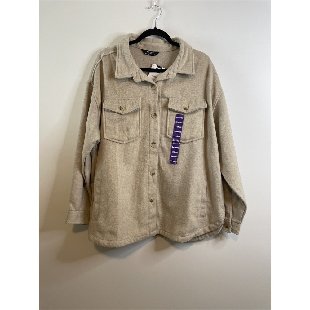 Member's Mark XXL Beige Shacket Button Front Overshirt Jacket‎ Pockets NWT Flaw